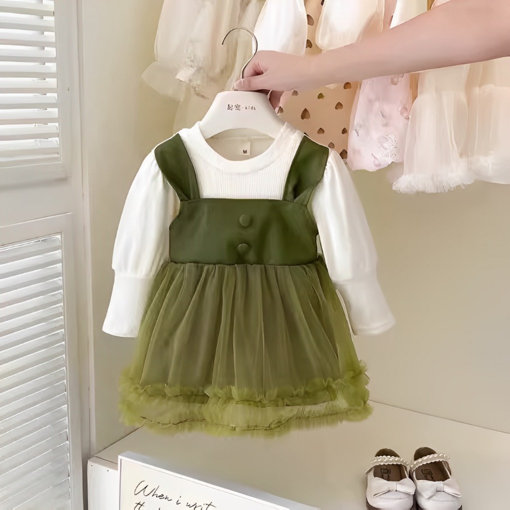 Dress Anak Perempuan Usia 1-4 Tahun | Pakaian Import Premium Anak Cewek Model Baju Dress 2in1 Lengan