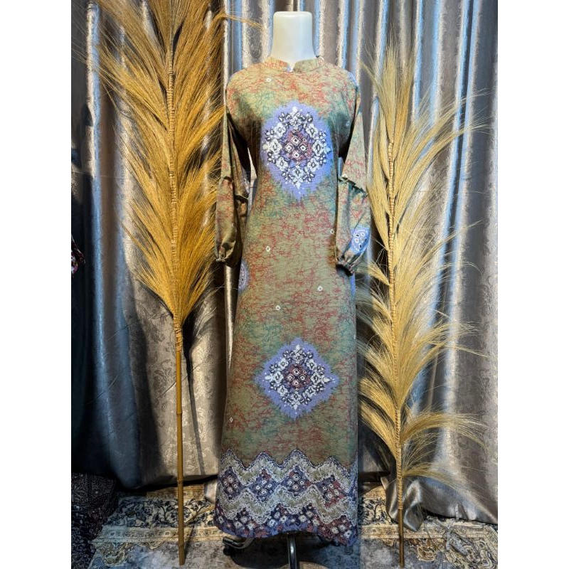 Gamis Jumputan Palembang Terbaru Baju Wanita Pesta Kondangan Mewah Elegan Maron Blue Jumbo 3XL Kekin