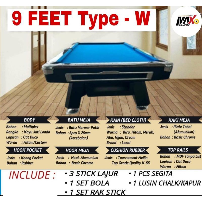 Meja Billiard 9feet model Mr Sung buatan lokal rasa import bisa request model/warna/nama/logo