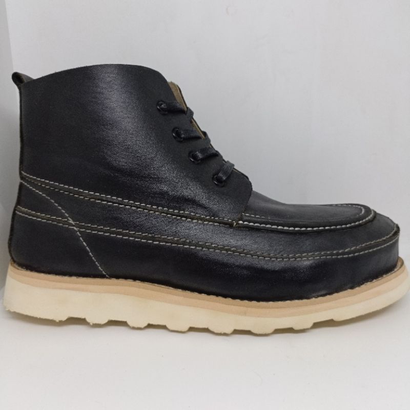 sepatu boots kulit asli safety boots ll sepatu boots kasual leather ll safety boots black kanawa moc