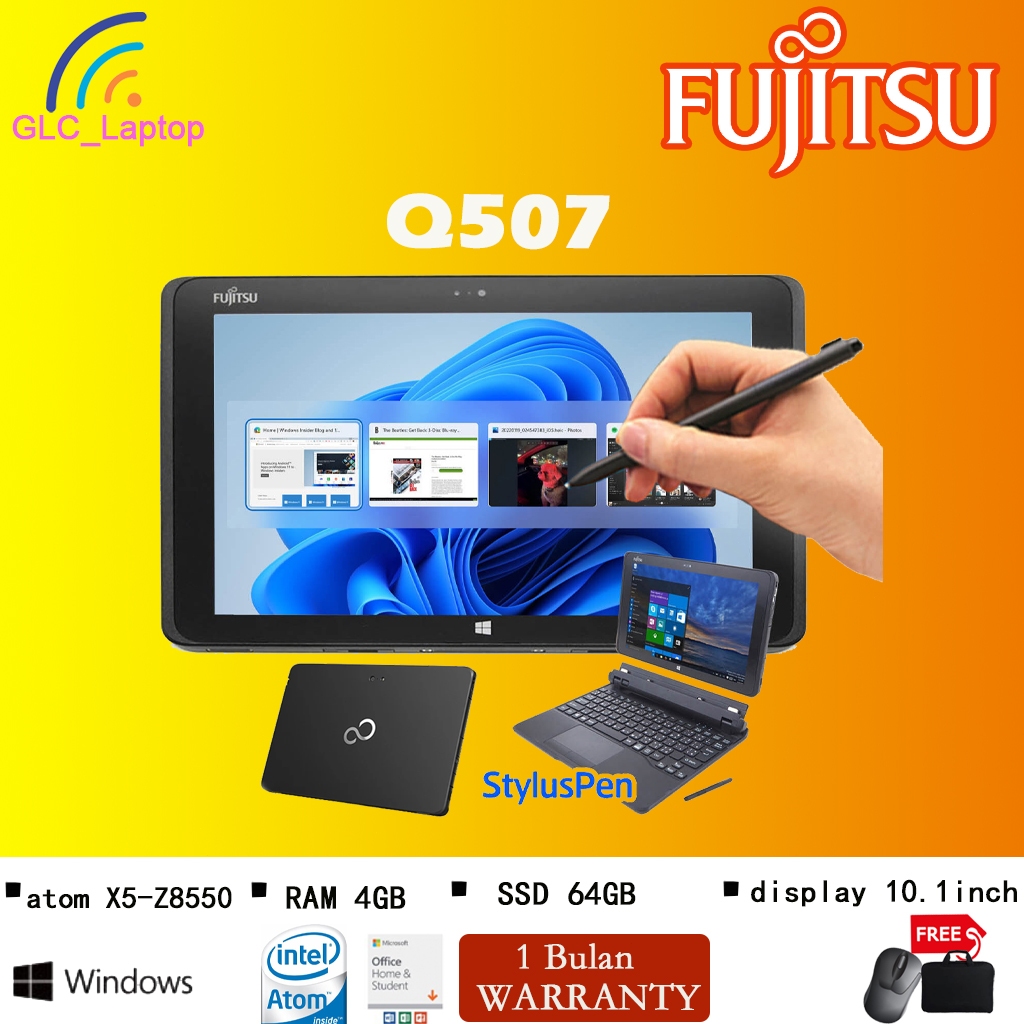 Laptop Fujitsu ARROWS TAB Q507 2 in 1 Tablet CELERON Atom  10.1 INCH RAM 4GB SSD 64/128GB Sangat kec