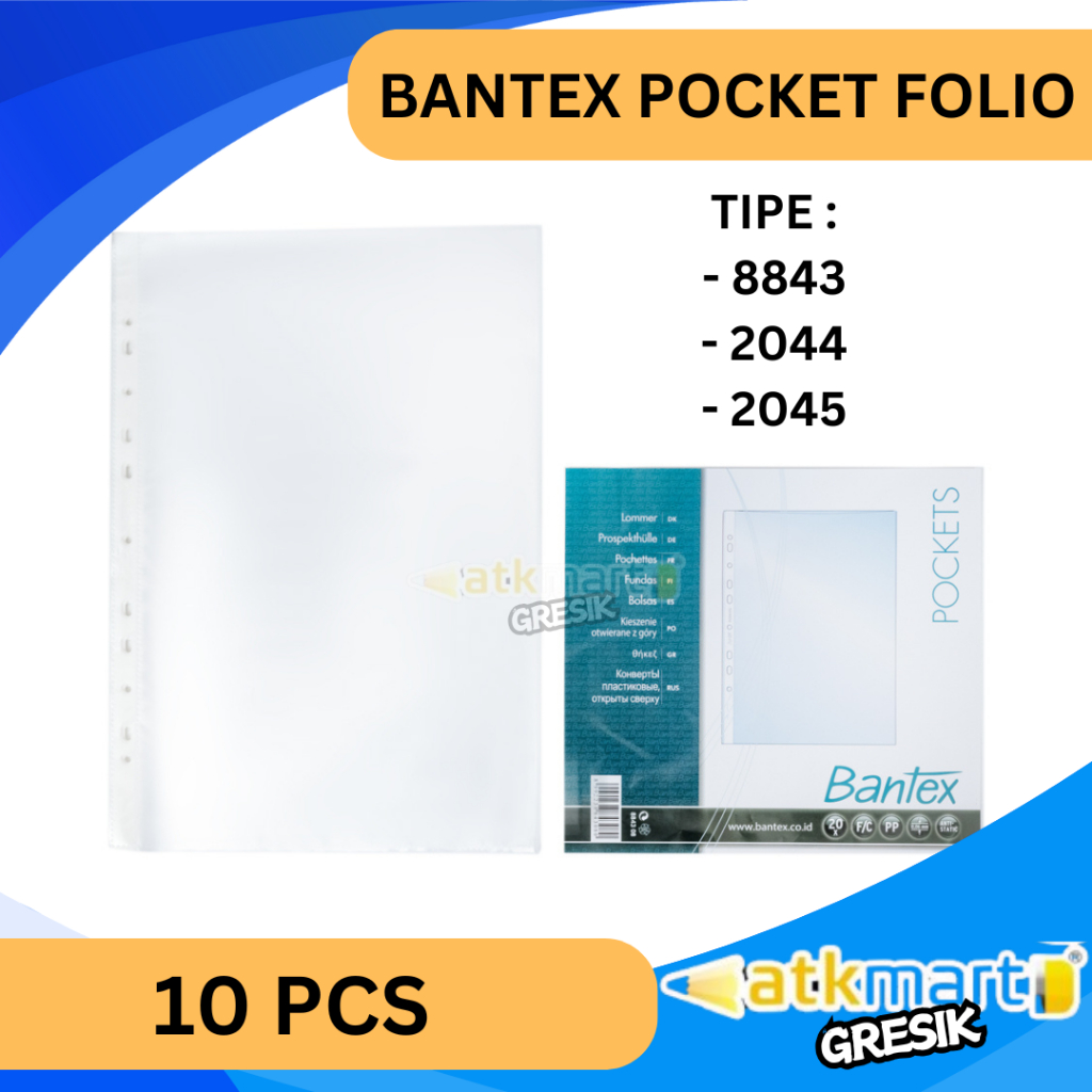 

BANTEX POCKET F4 FOLIO PLASTIK PP POCKET SHEET PROTECTOR 8843 / 2044 / 2045 FOLIO ISI 10 PCS