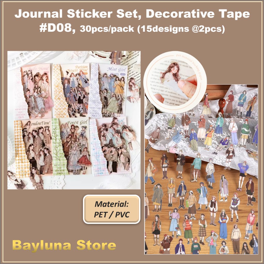 

BYL Journal Sticker Set DIY Journal Stickers Washi Sticker Paper Scrapbooking Material Scrapbook Kit #D08