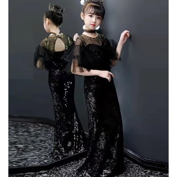 GAUN SEQUEEN BERKILAU  LENGAN PENDEK WEDDING KIDS / PESTA  GAUN ANAK  HITAM /PUTIH /MERAH