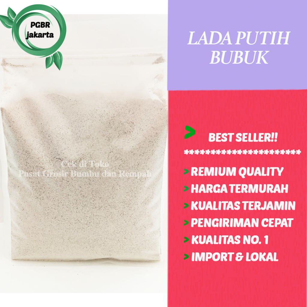 

Lada Putih Bubuk Premium 500 gr / Harga Grosir / Merica Bubuk / Pepper Powder / Lada putih Bubuk Asli 500 gr