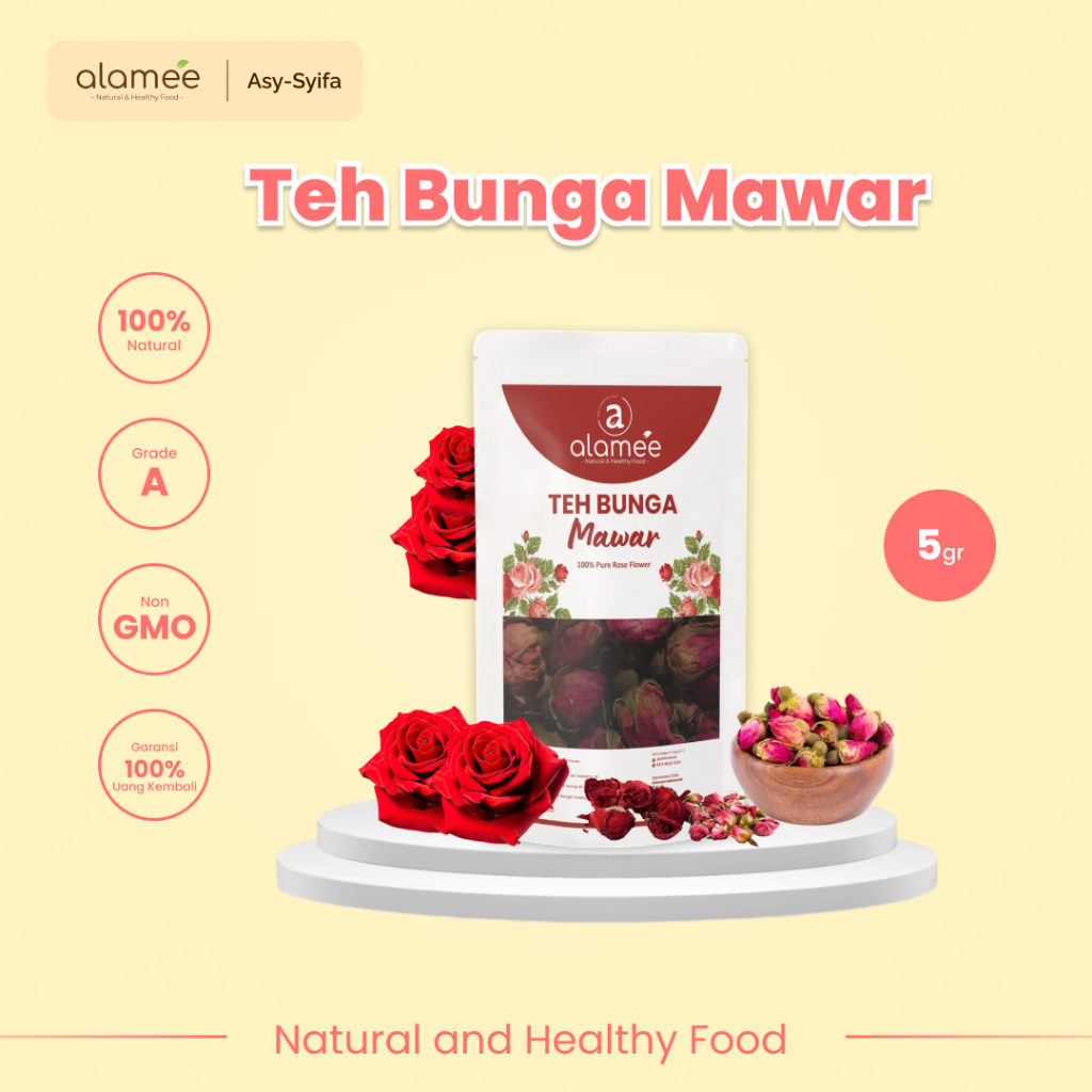 

ALAMEETeh Bunga Mawar Rose Flower Kemasan Toples Flower Tea Organik Kering Dried Alami 5gr