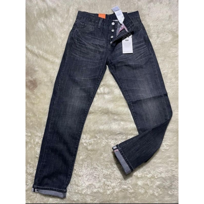 JEANS PRIA STANDAR CELANA PANJANG ABU ABU HITAM LIST SELVEDGE IMPORT BAHAN TEBAL LIPATAN KAKI SELVED
