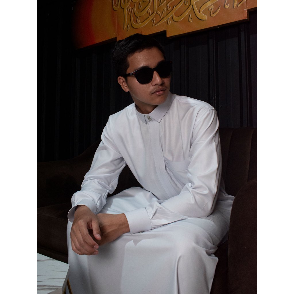 Yateer Farabie Gamis Pria Polos Lengan Manset Kerah Klasik Putih