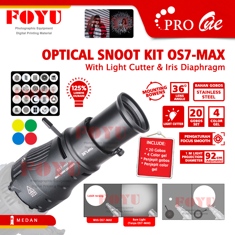 Pro One OS7 Max Optical Snoot Kit Light Cutter Pemotong Cahaya Projector Proyektor Bentuk Self Studi