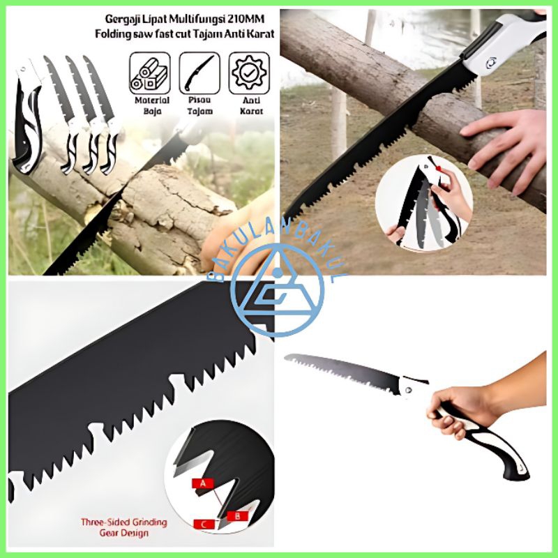 Gergaji Lipat Genggam Tangan Tajam Baja Keras Tidak Mudah Bengkok Elastis Portabel Pangkas Kayu Poho