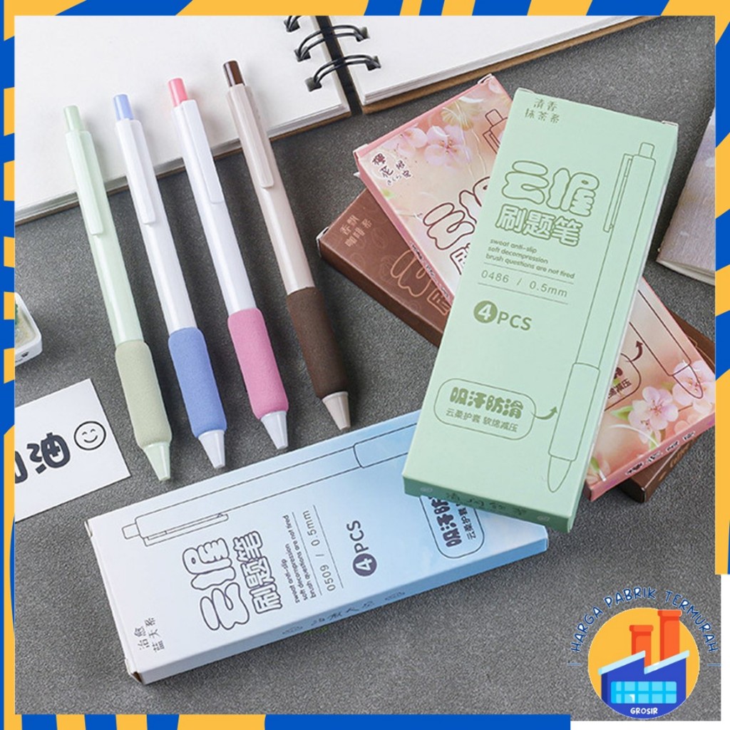 

HPT Pulpen Mekanik 0.5mm Set Isi 4 Pcs Motif Polos Warna Pastel Dengan Bantalan Pena Empuk Set Pena Gel 0.5mm Lucu Pulpen Gel 4IN1 Warna Hitam Bolpoint Tinta Gel Cair 4 Pcs Journaling Pen Alat Tulis