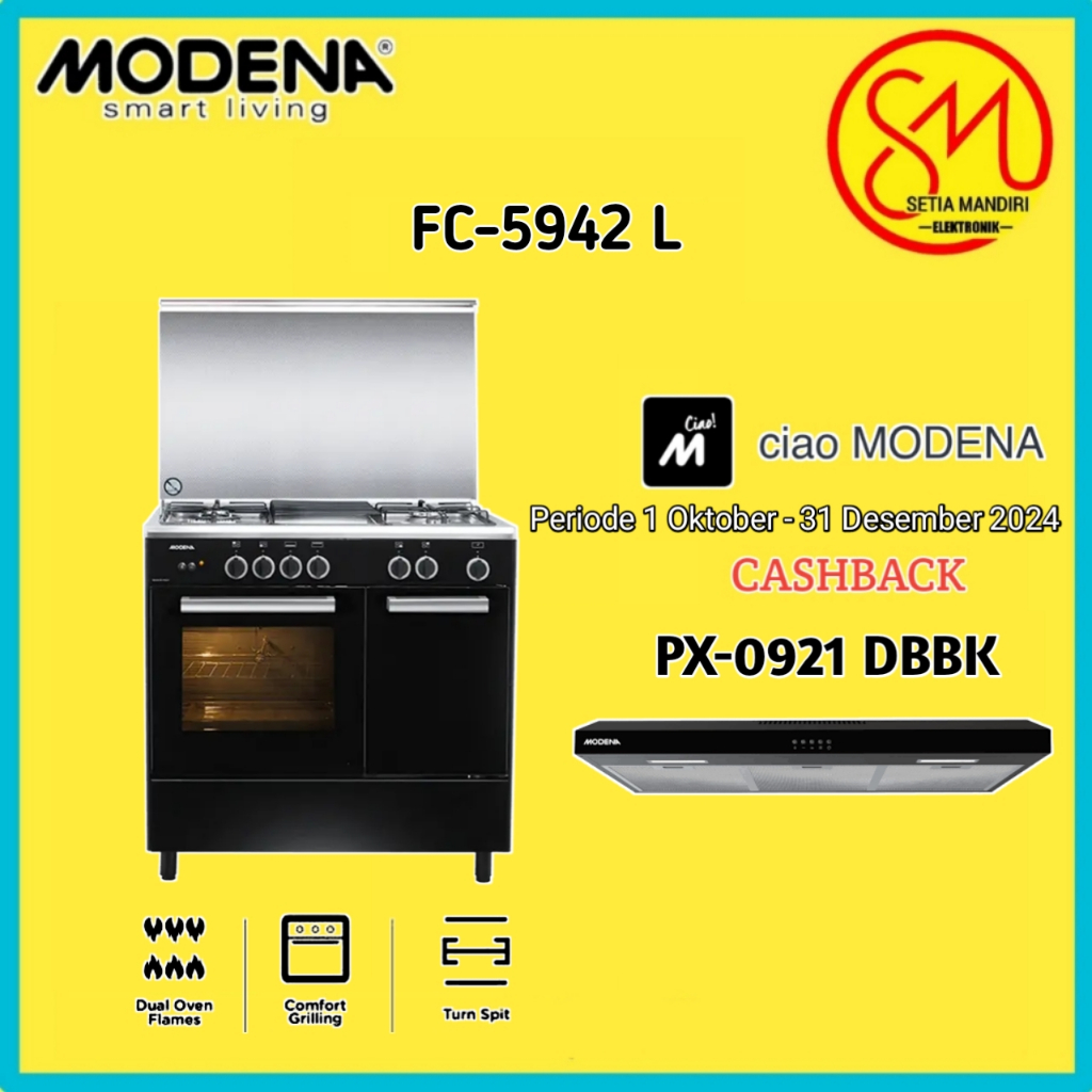 MODENA FC5942L Kompor Freestanding 4 Tungku Cooker Gas Oven FC 5942 L