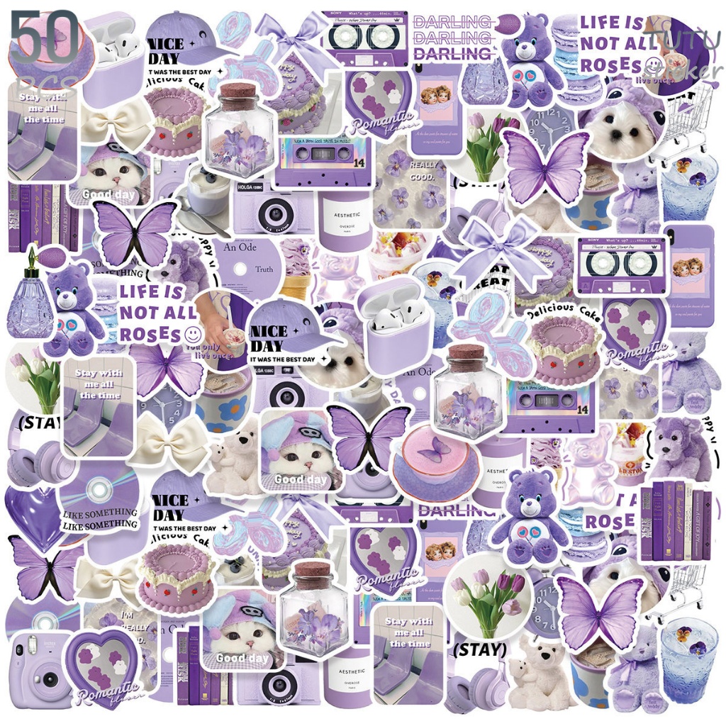 

50 Pcs Boneka Ungu, Macaron, Es Krim, Barang, Dll. Stiker Dengan Pola Yang Kaya