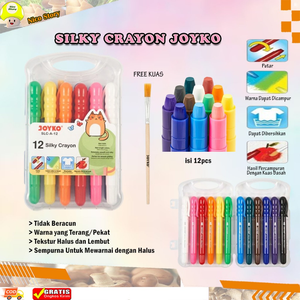 

(NCS) Silky Crayon Joyko SLC-A-12 12 PCS Color Krayon Halus 12PCS Warna