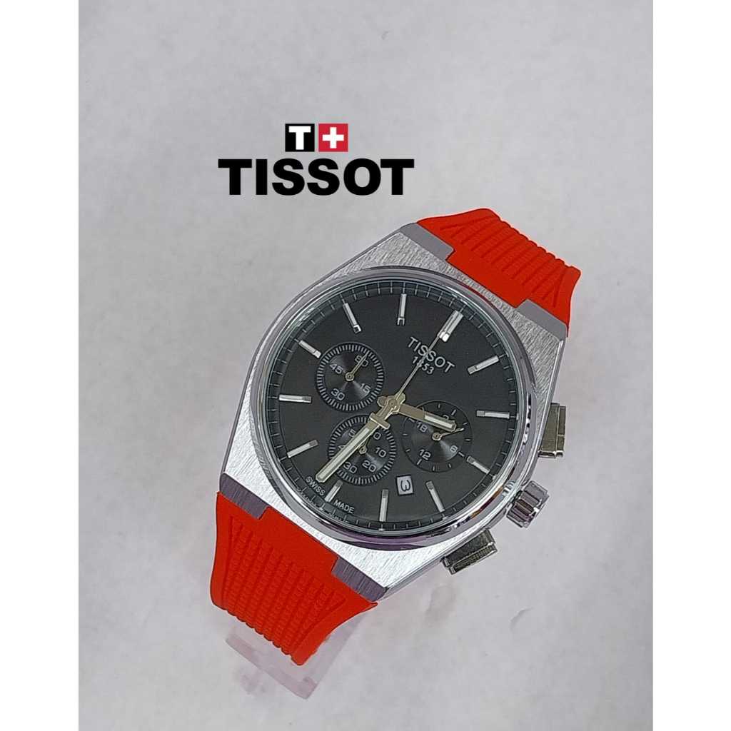 Jam Tangan Pria Analog Stainless Steel Tissot Rubber Karet Chrono Tanggal Aktif On Mewah Elegan Grad