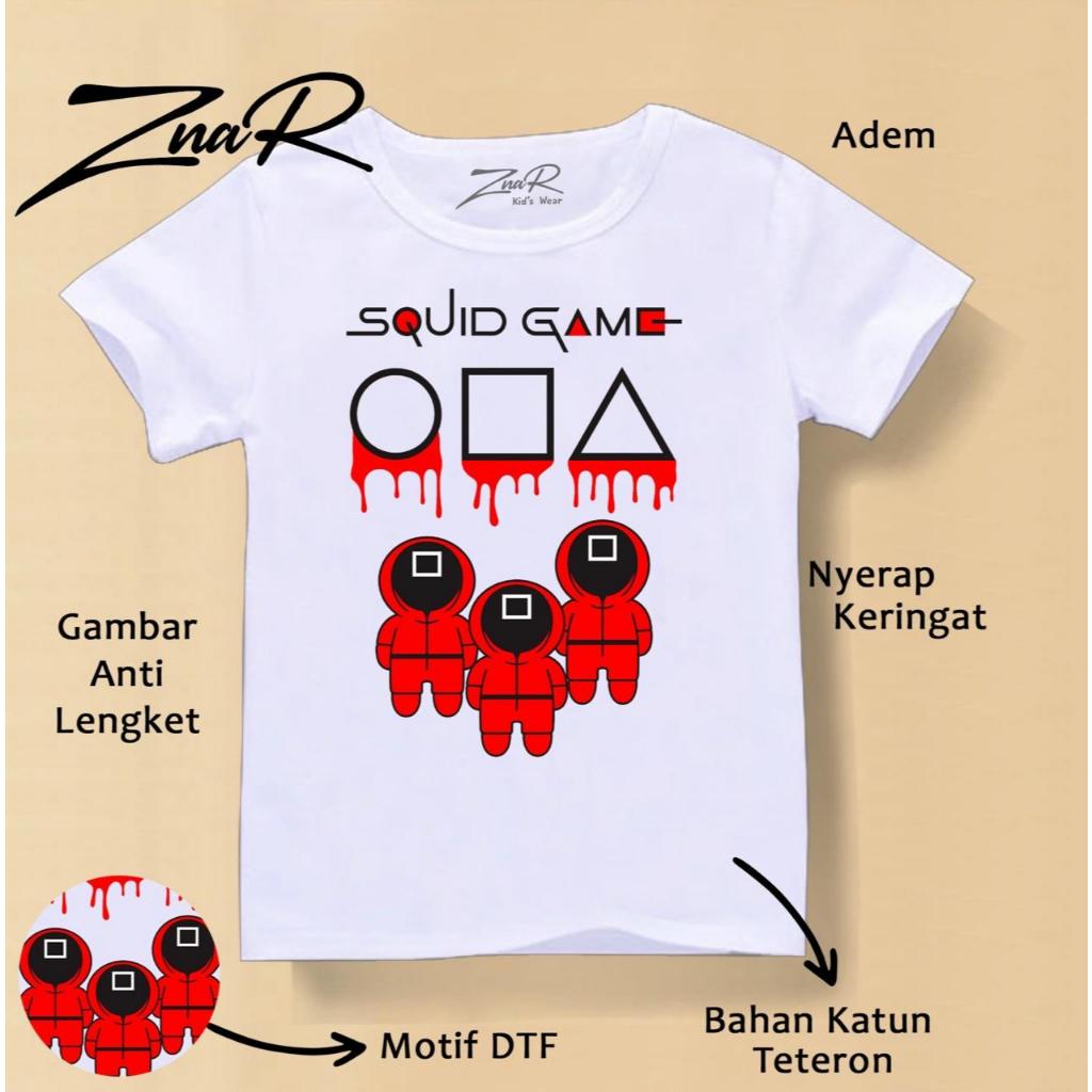 Znar - [Ramadhan Sale] Kaos anak lengan pendek / baju atasan anak gambar Squid Game 8 Warna viral