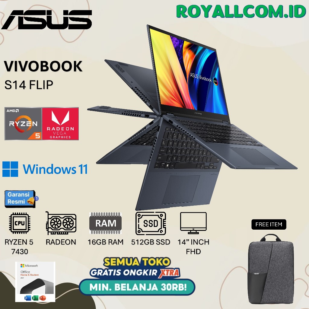 ASUS Vivobook S 14 Flip TN3402YA RYZEN 5-7530U 16GB 512GB 14" OHS W11