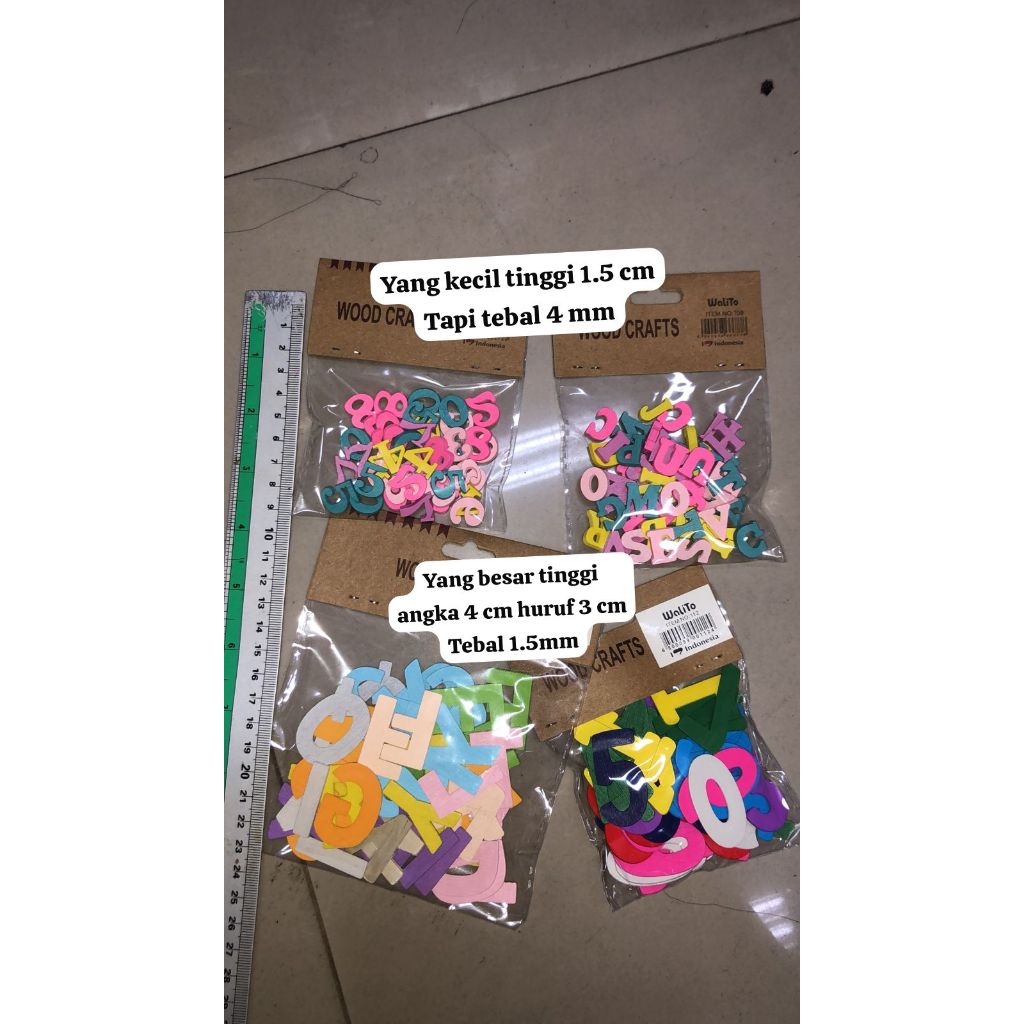 

HURUF / ANGKA KAYU UKURAN BESAR / KECIL TINGGI 1.5 ATAU TINGGI 3 CM PRAKARYAAN ( ISI GA DIHITUNG) ACHIANG