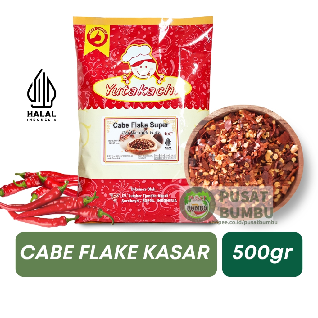 

Cabe Flake 500 gr Yutakachi / Cabe Kasar / Cabe Kering / Cabe Giling Kasar / Pusat Bumbu