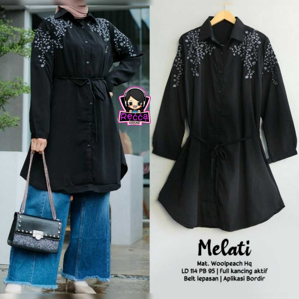 Baju Atasan Tunik Wanita Putih Bordir Bunga LD 120 Melati Jumbo Bigsize Bahan Wolpeach Recca