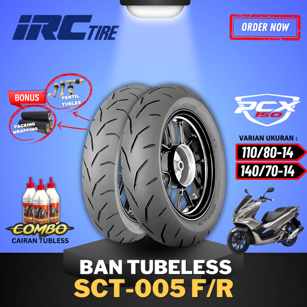 [READY COD] BAN IRC SCT005 F/R RING 14 ( 110/80-14 / 140/70-14 ) / BAN TUBELESS IRC RING 14 BAN MOTO