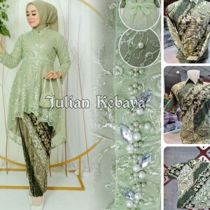 Hot COUPLE KEBAYA TUNIK LESTI SAGE GREEN  BAJU BATIK COUPLE KEBAYA  SET KEBAYA COUPLE  COUPLE BATIK 