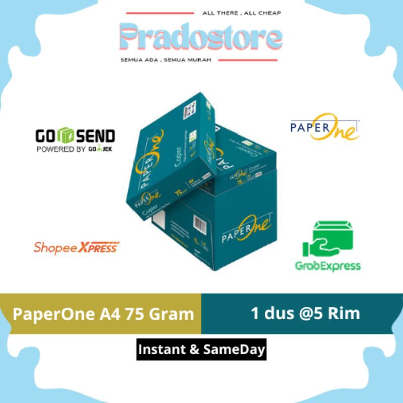 

PaperOne Kertas Fotocopy A4 75 GSM 1 Boks = 5 rim (2500 lembar)