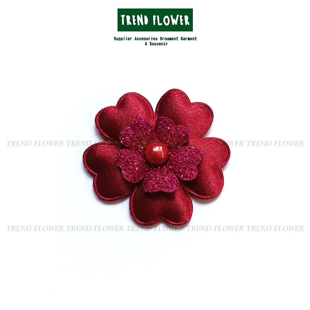 Bunga kain pita maroon kelopak tanggung imut putik aksesoris Bros Bunga Souvenir Seserahan