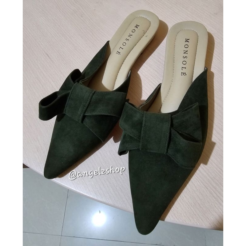 Preloved Flat Mules Shoes Wanita Dark Green