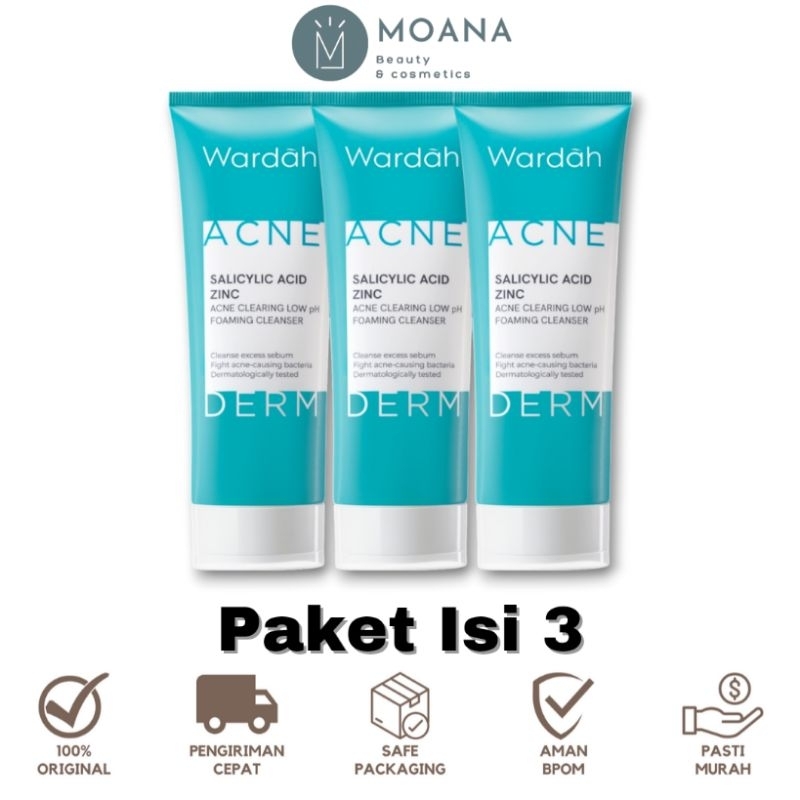 [ISI 3] Wardah Acnederm Pure Foaming Cleanser | Sabun Cuci Pembersih Muka Wajah Jerawat Mencerahkan 