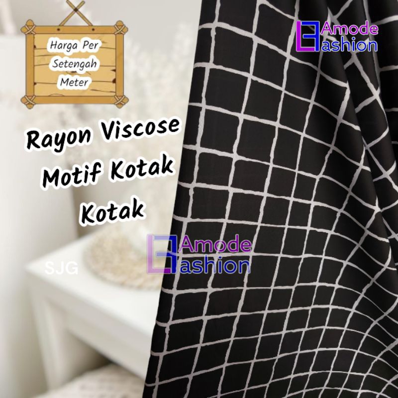 Kain Rayon Viscose Motif Kotak Kotak