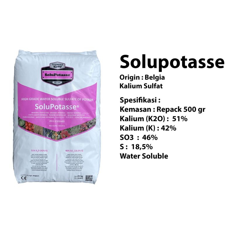 Pupuk Kalium Sulfat High Grade Solupotasse, Origin Belgia, Repack 500 gr, SOP, ZK, K2SO4