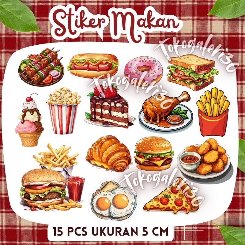 

15 PCS Stiker Makanan Lezat Sticker food Delicious Vinly Anti Air Waterproof untuk Laptop Binder Casing HP DIY Tumbrl