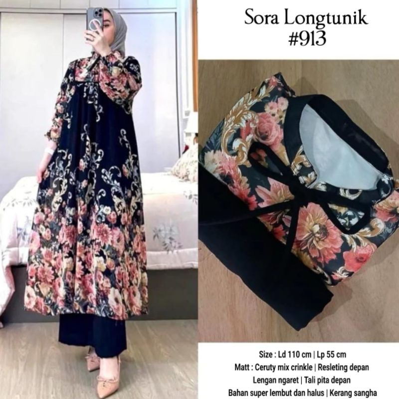 LONG TUNIK SORA CERUTY KOMBINASI CRINKLE TERLARIS BEST SELLER/LONG TUNIK IMPORT PREMIUM