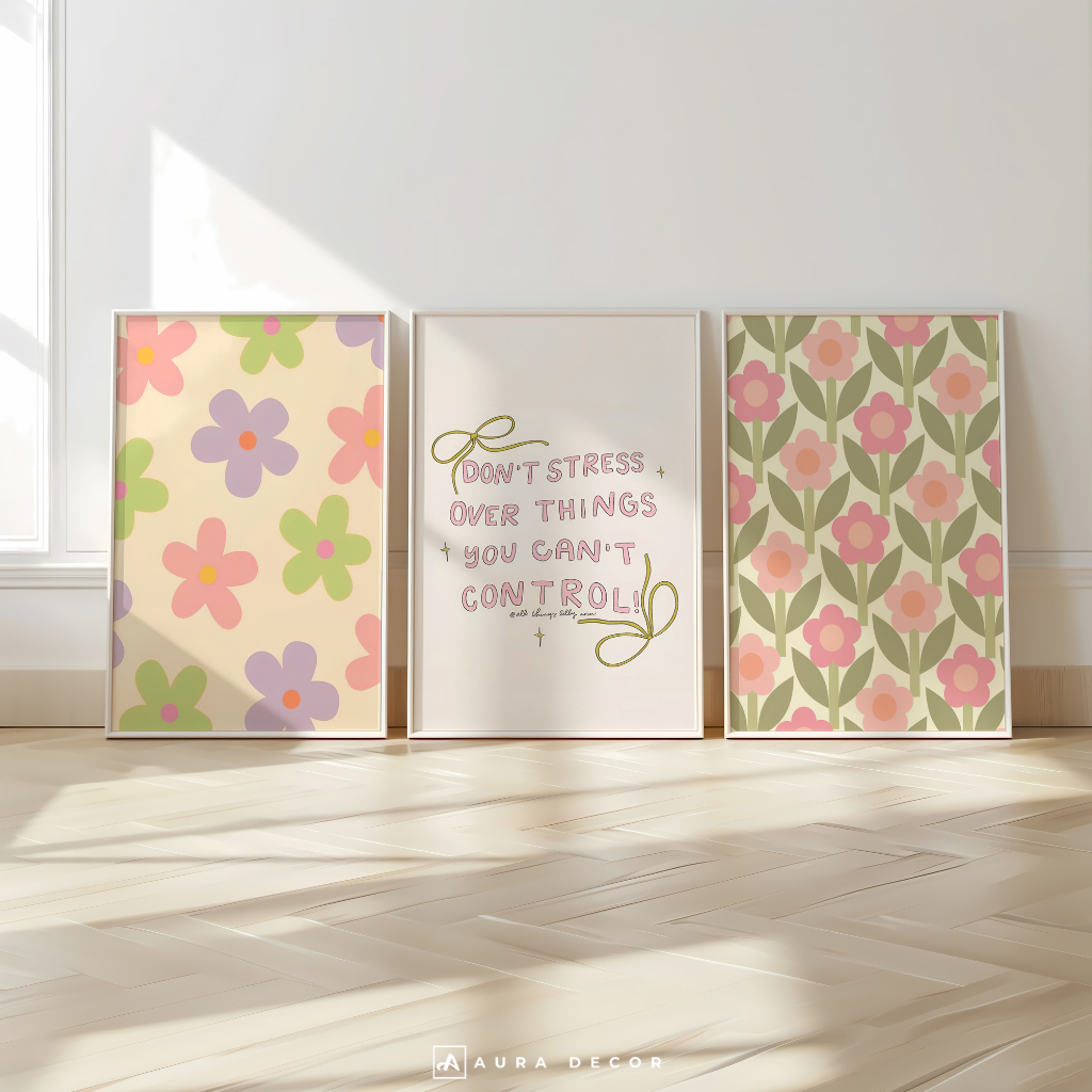 Hiasan Dinding Aesthetic Green Pink Pastel | Hiasan Dinding Dekorasi Kamar Cewek Lucu Kawaii | Hiasa