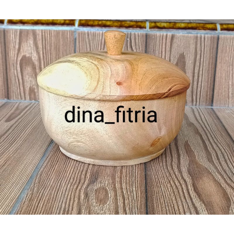 mangkok tutup 15cm kayu mahoni