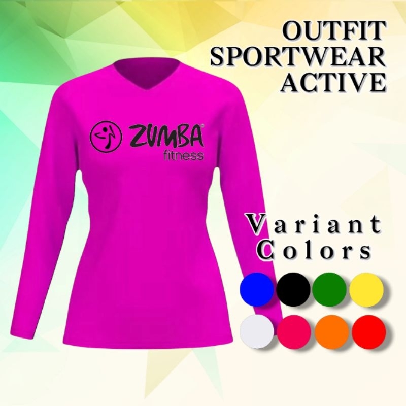 Baju Senam Zumba Fitness Wanita Model V-Neck Lengan Panjang - Kaos, Sport
