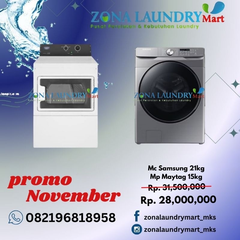 Mesin Cuci Samsung 16kg & Mesin Pengering Maytag 15kg