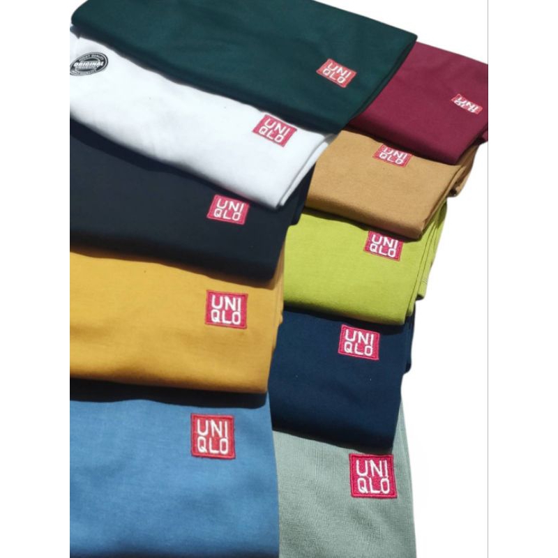 Baju Kaos Pria branded Uniqlo Polos Logo Bordir Simple