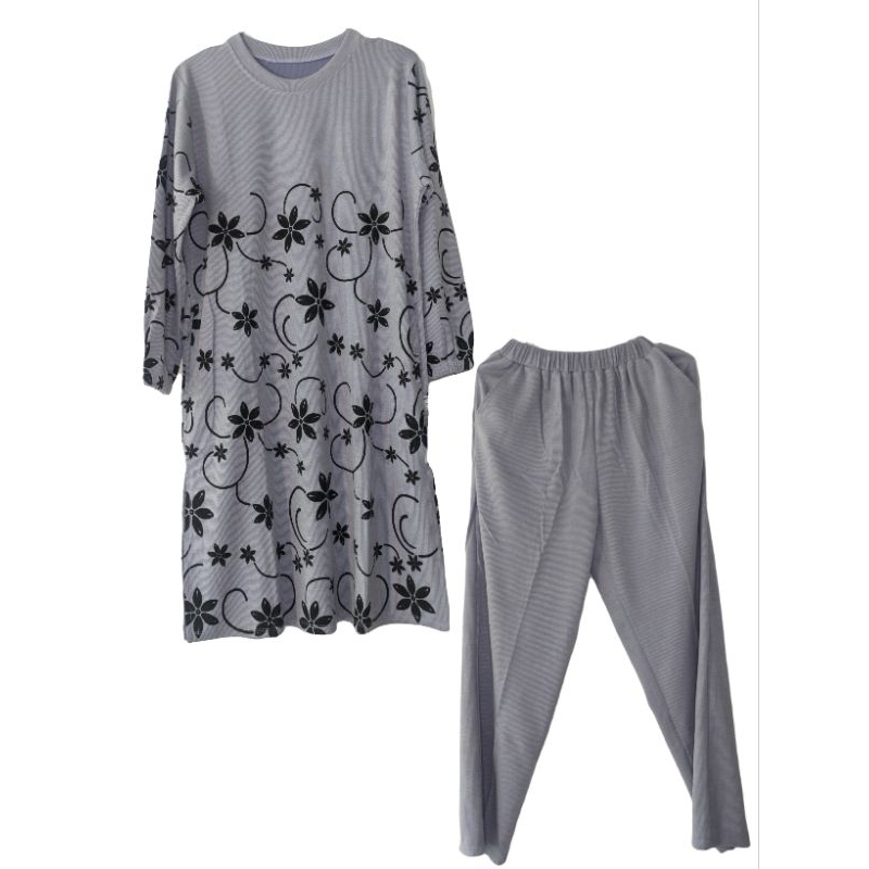 Setelan Kaos wanita Atasan tunik Motif bunga Setelan kaos Rib