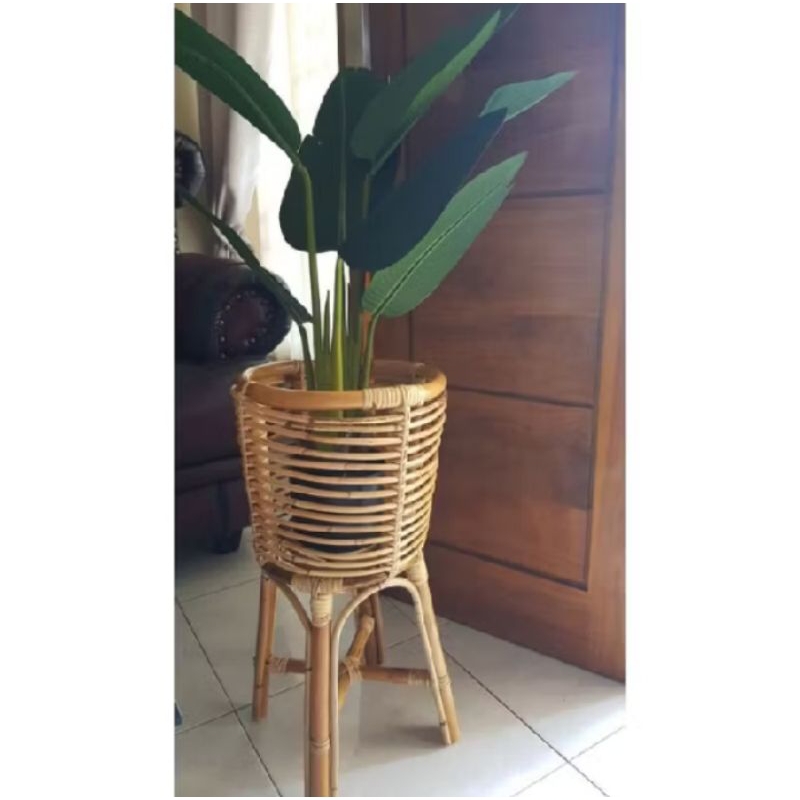STANDING POT ROTAN NATURAL FINISHING MENGKILAP/ TEMPAT BUNGA DEKORASI/ STUDIO FOTO/ SUDUT RUANGAN