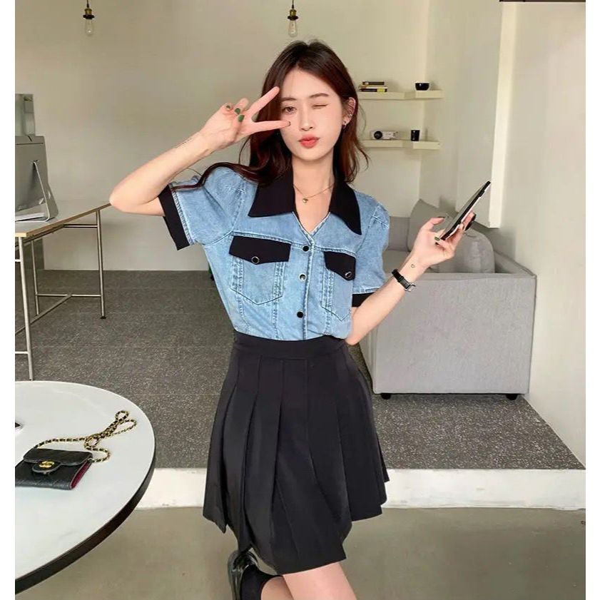 D3W 983-KEMEJA JEANS WANITA LENGAN PENDEK/KEMEJA & BLOUSE WANITA LENGAN PENDEK