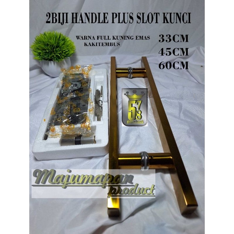 1set(2biji)plus kunci handle pintu rumah minimalis motif kaki tembus full kuning 33cm 45cm 60cm