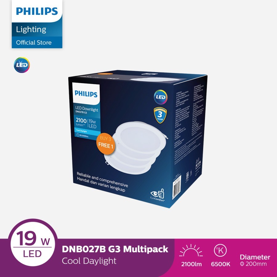 Philips Lampu Downlight Multipack DN027B G3 D200 19W 6500K Putih