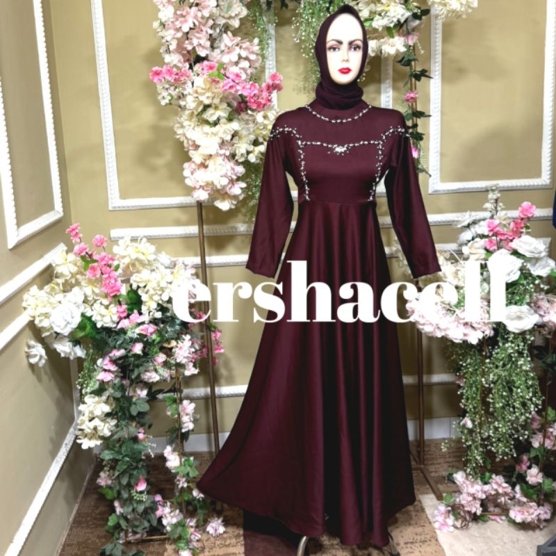 dress olivia terbaru bahan bell silk kualitas import rok putar payung