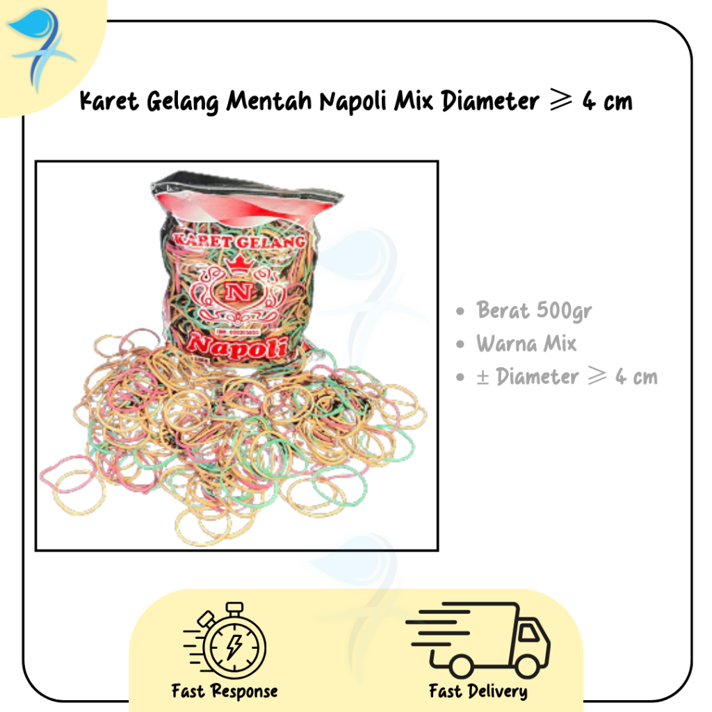 

Karet Gelang Mentah Napoli Mix 500 gr Diameter ≥ 4 cm