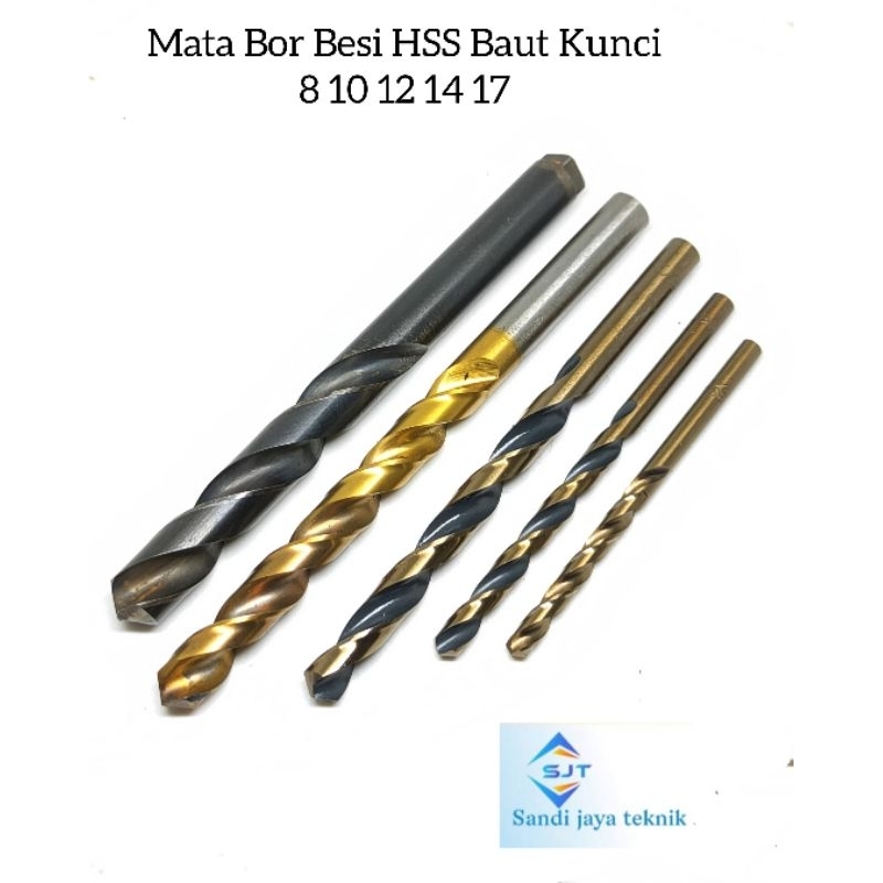Paket drill bor mata bor besi untuk baut kunci 8 10 12 14 17 Campur seken dan Baru