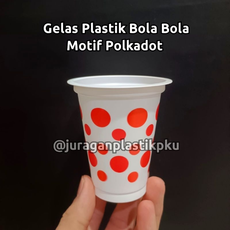 Gelas Plastik Bola Polkadot 200ml isi 50pcs/pack | Cup Gelas Pesta Minuman Merah 200 ml Bola Bola Bi