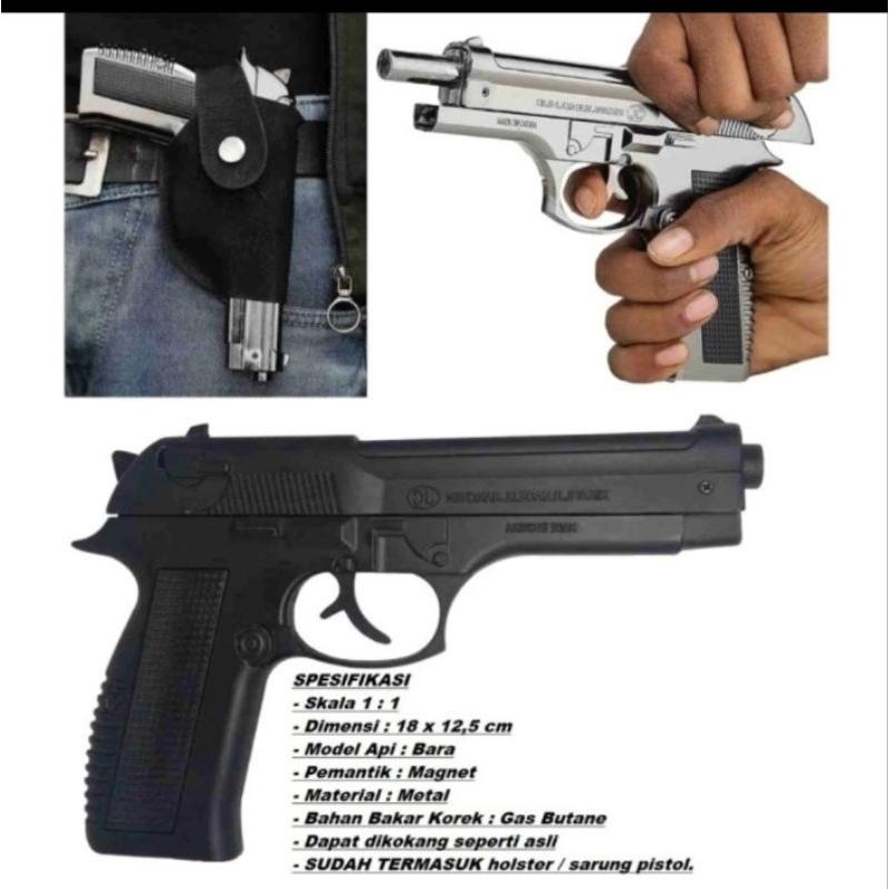 KOREK API GAS PISTOL BARETA HITAM M607 USA FULL BESI FREE SARUNG