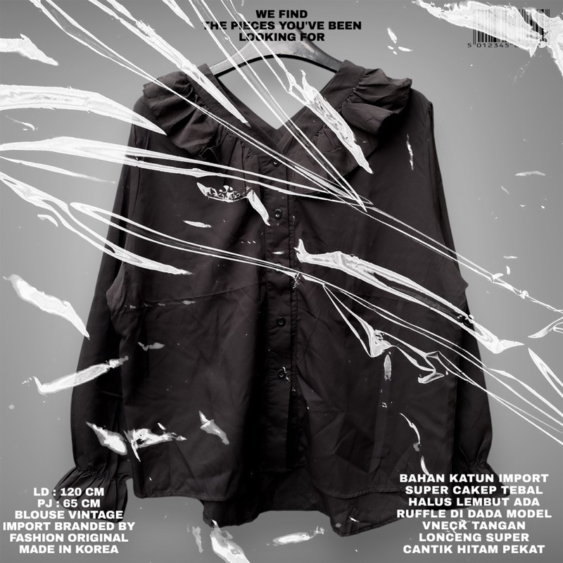 FASHION ORIGINAL/BLOUSE RUFFLE IMPORT PREMIUM/KOREAN BLOUSE HITAM IMPORT/VINTAGE BLOUSE KOREAN STYLE